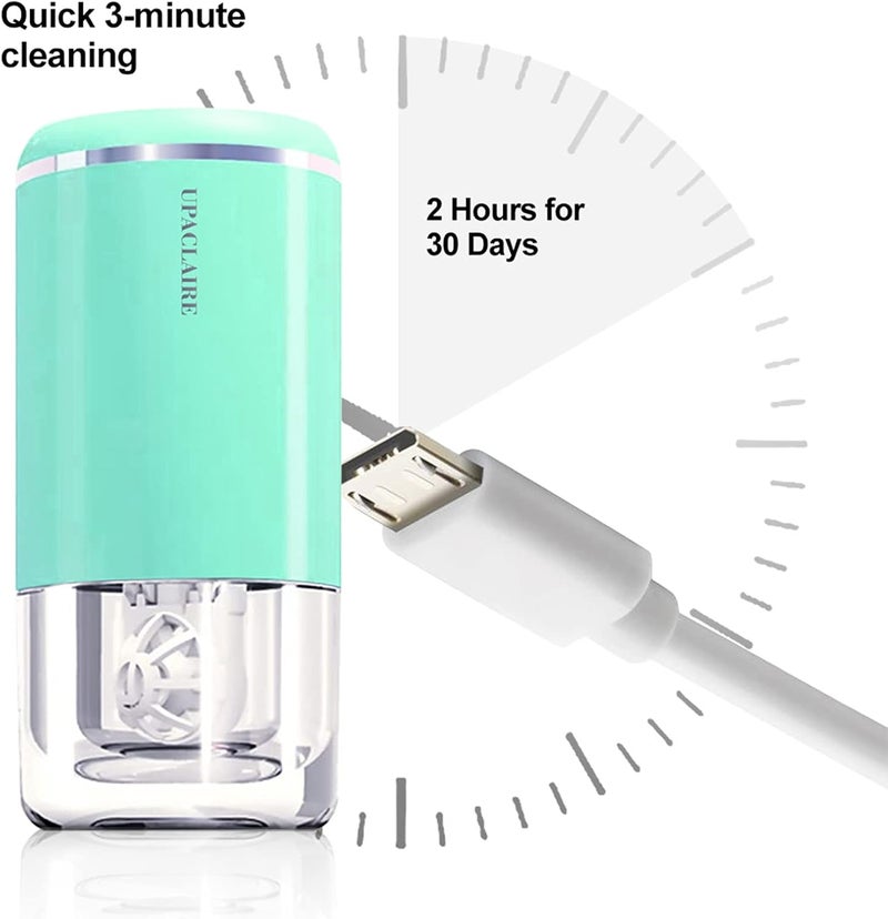 UpaClaire Ultrasonic Contact Lens Cleaner, Intelligent Cleaning Machine for Soft and Rigid (RGP) Contact Lenses, Green - Image 3